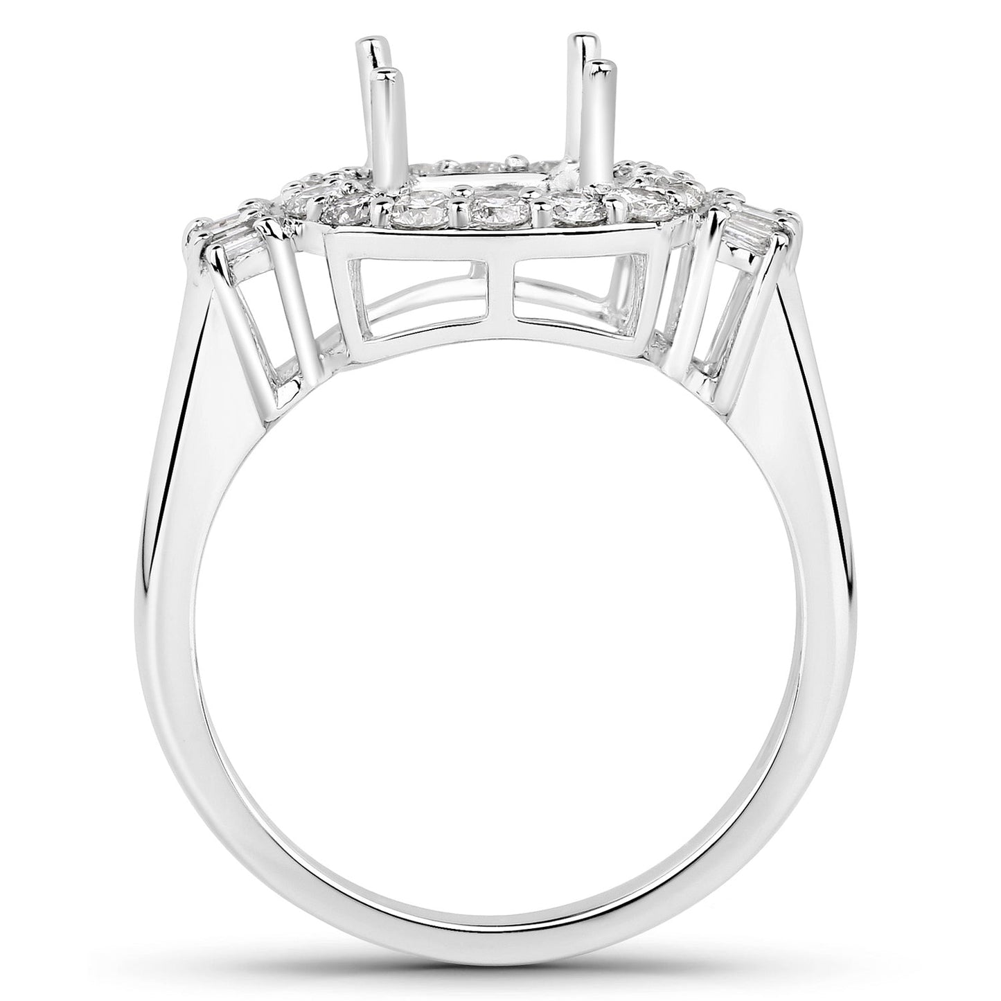 0.73 Carat Genuine White Diamond 14K White Gold Semi Mount Ring - holds 8x8mm Cushion Gemstone Bids.com