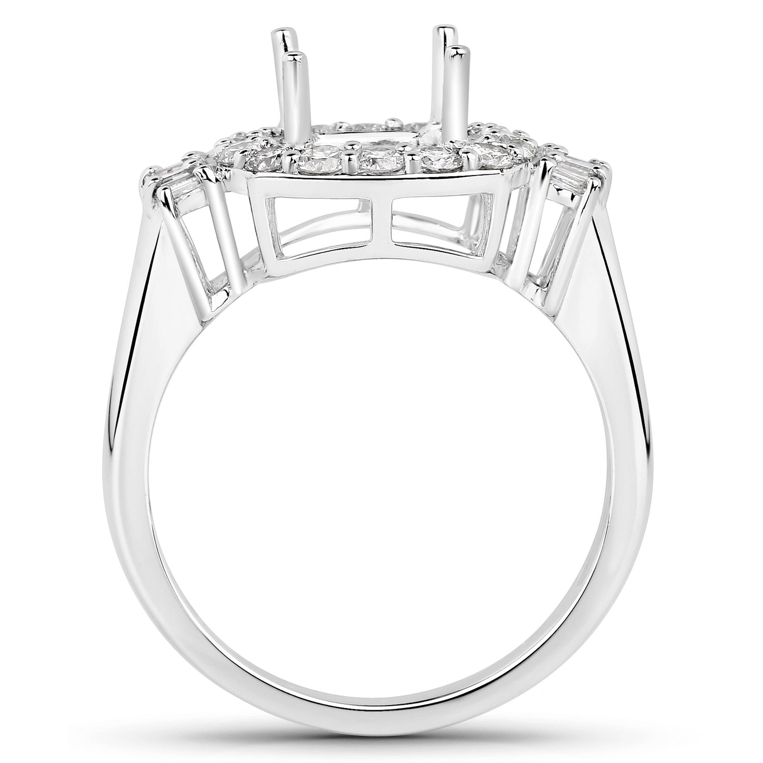 0.73 Carat Genuine White Diamond 14K White Gold Semi Mount Ring - holds 8x8mm Cushion Gemstone Bids.com