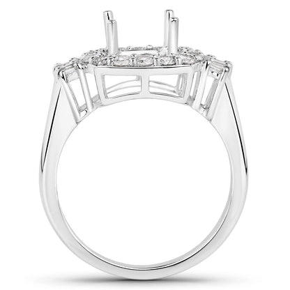 0.73 Carat Genuine White Diamond 14K White Gold Semi Mount Ring - holds 8x8mm Cushion Gemstone Bids.com