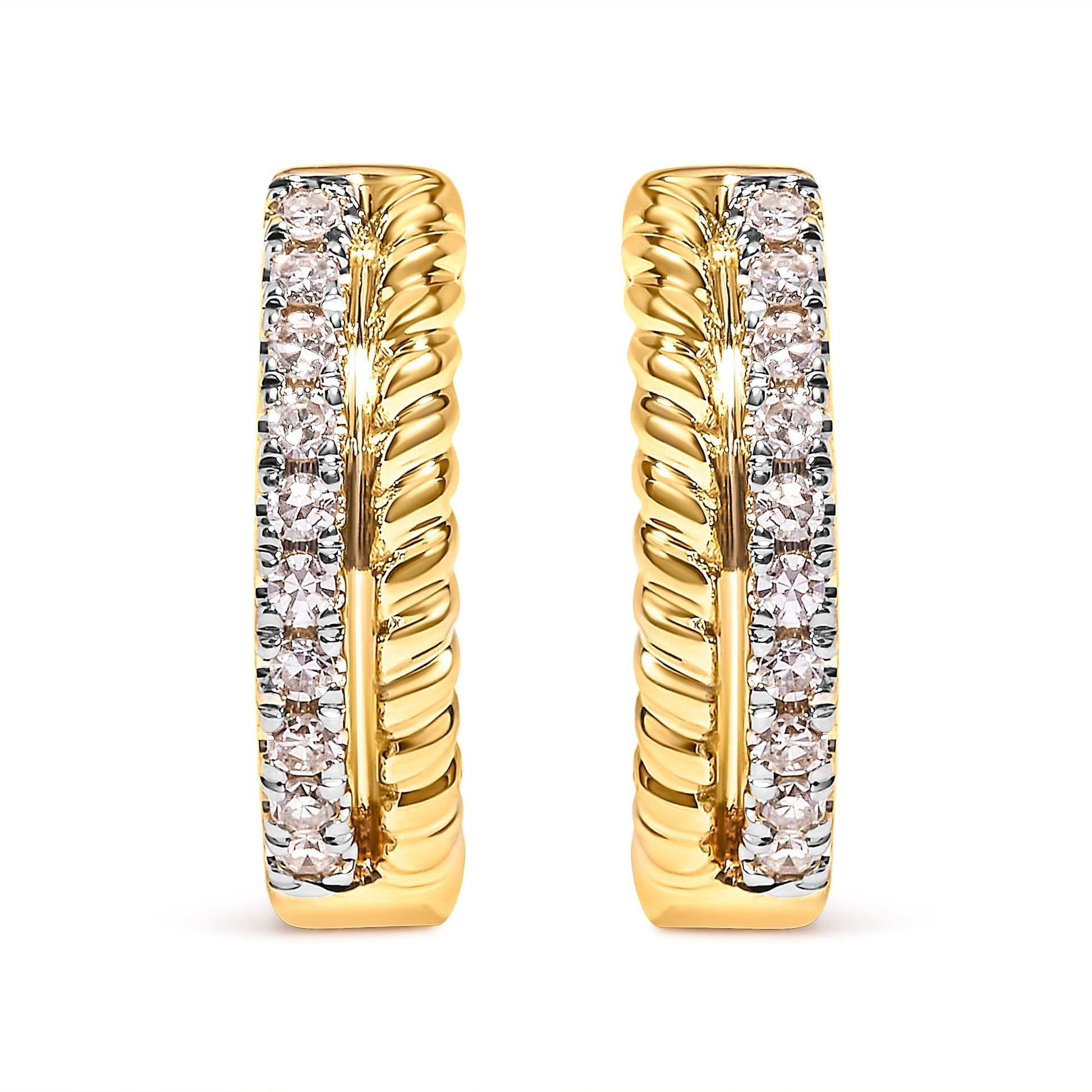 10K Yellow Gold 1/10 Cttw Diamond and Rope Twist Huggy Hoop Earrings (H-I Color, I1-I2 Clarity) Bids.com