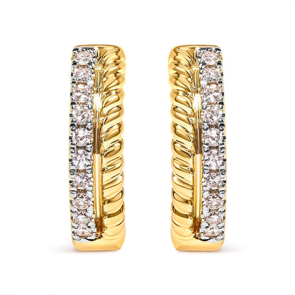 10K Yellow Gold 1/10 Cttw Diamond and Rope Twist Huggy Hoop Earrings (H-I Color, I1-I2 Clarity) Bids.com