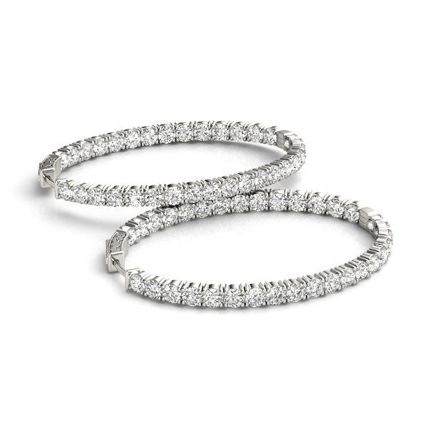 Oval Shape Two Sided Diamond Hoop Earrings in 14k White Gold (2 cttw) Bids.com