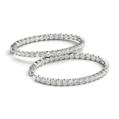 Oval Shape Two Sided Diamond Hoop Earrings in 14k White Gold (2 cttw) Bids.com