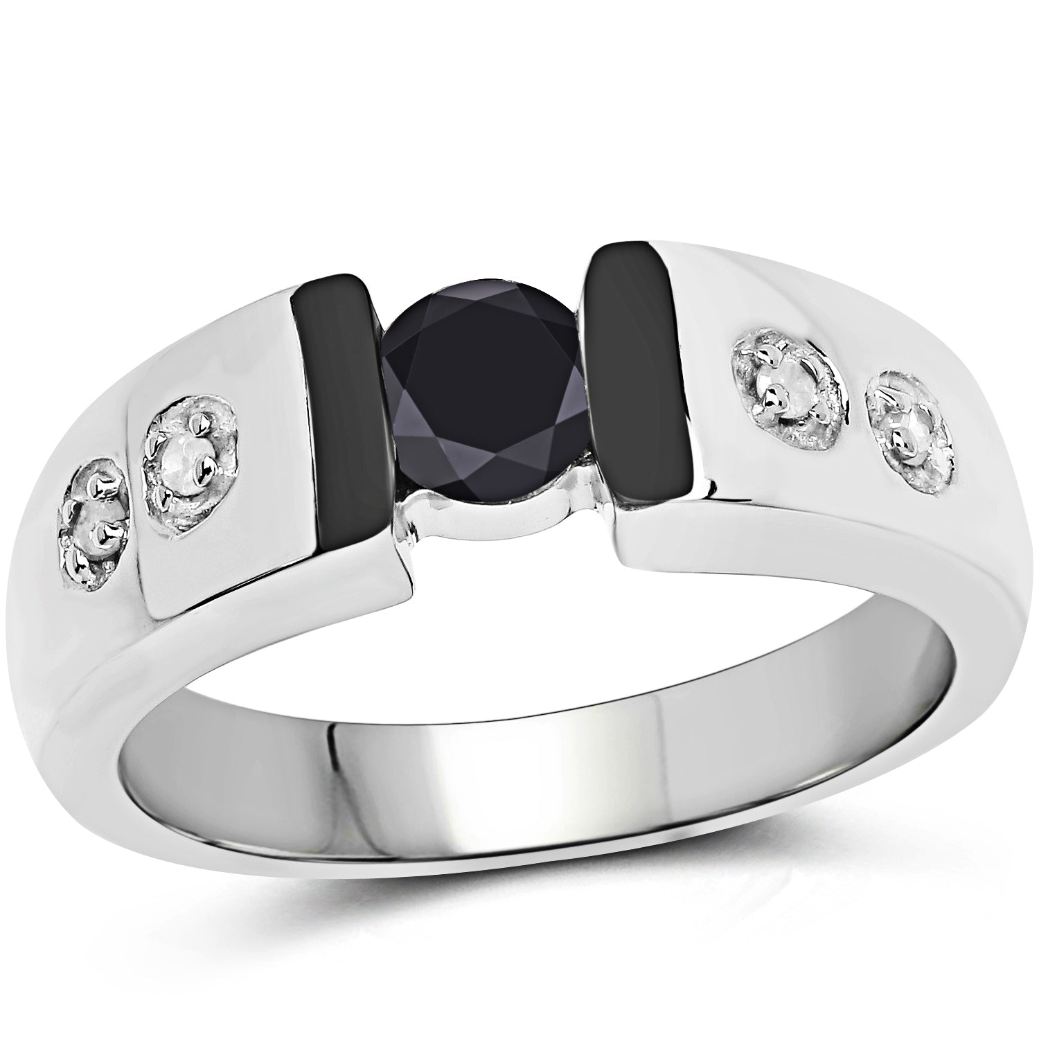 0.56 Carat Genuine Black Diamond and White Diamond .925 Sterling Silver Ring Bids.com