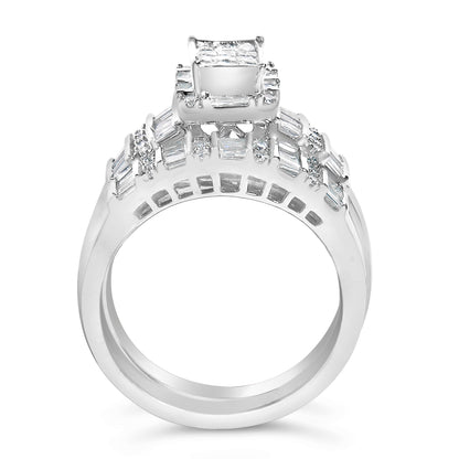 Sterling Silver 1.0 Cttw Diamond Composite Head Bridal Engagement Ring Set Bids.com