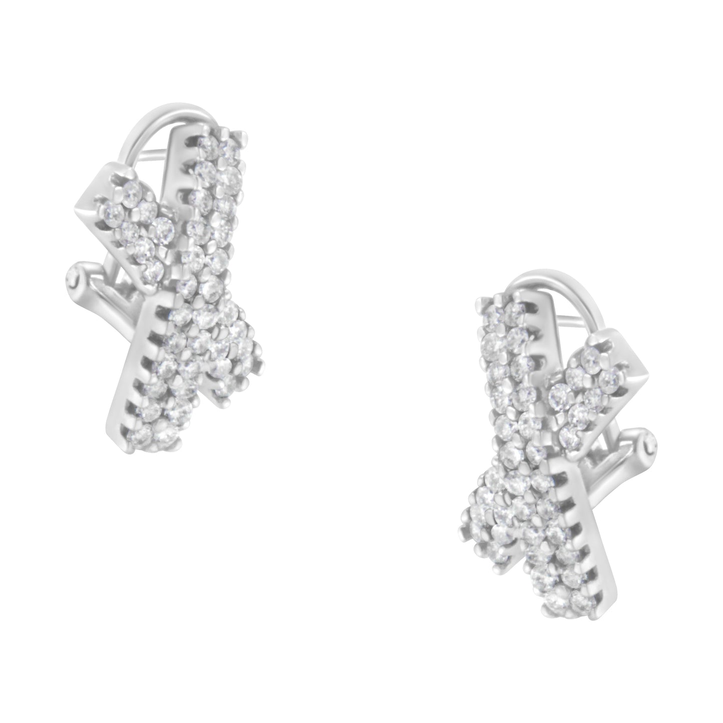 14K White Gold 2.0 Cttw Round-Brilliant Cut Diamond Domed X Shaped Omega Back Stud Earrings (H-I Color, I1-I2 Clarity) Bids.com