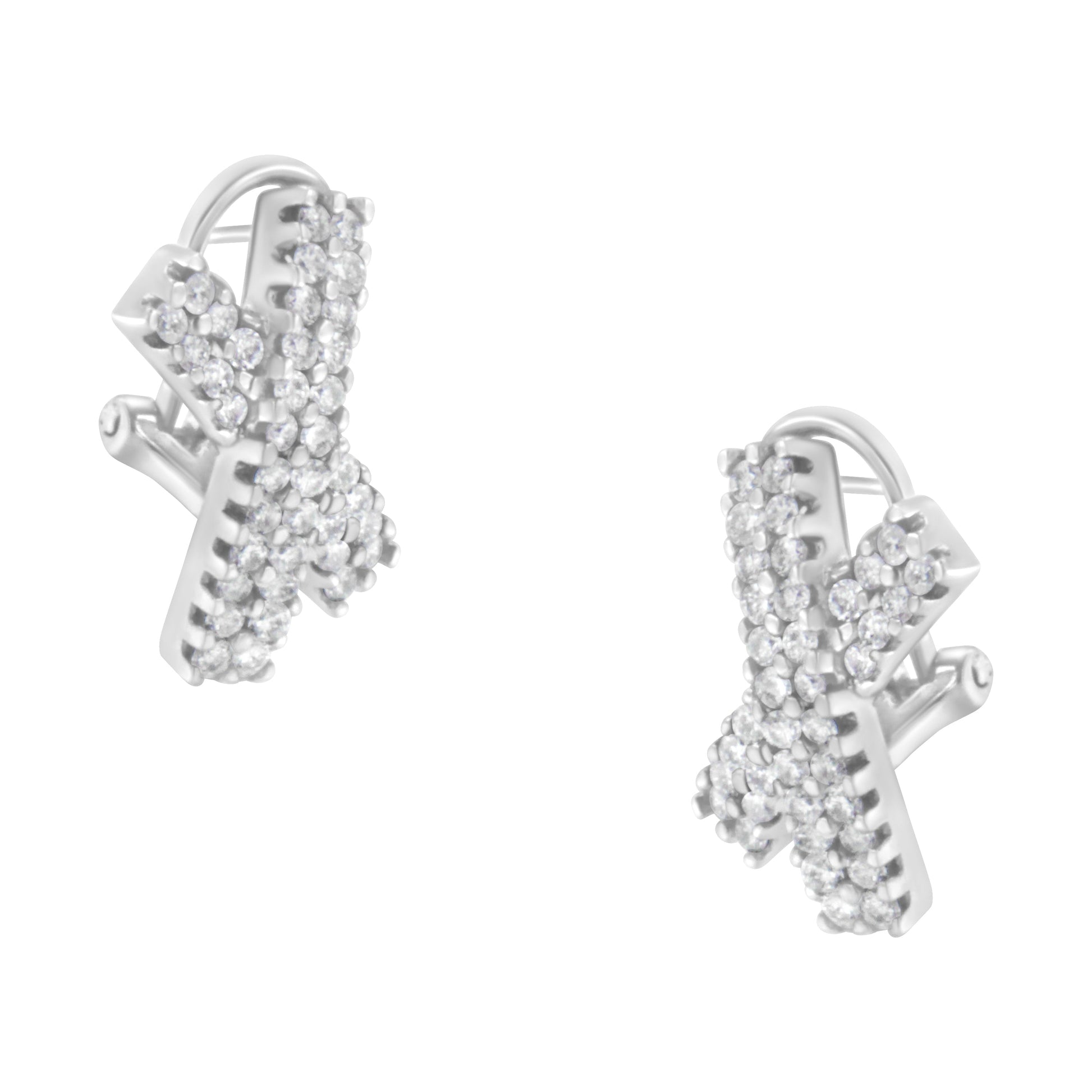 14K White Gold 2.0 Cttw Round-Brilliant Cut Diamond Domed X Shaped Omega Back Stud Earrings (H-I Color, I1-I2 Clarity) Bids.com