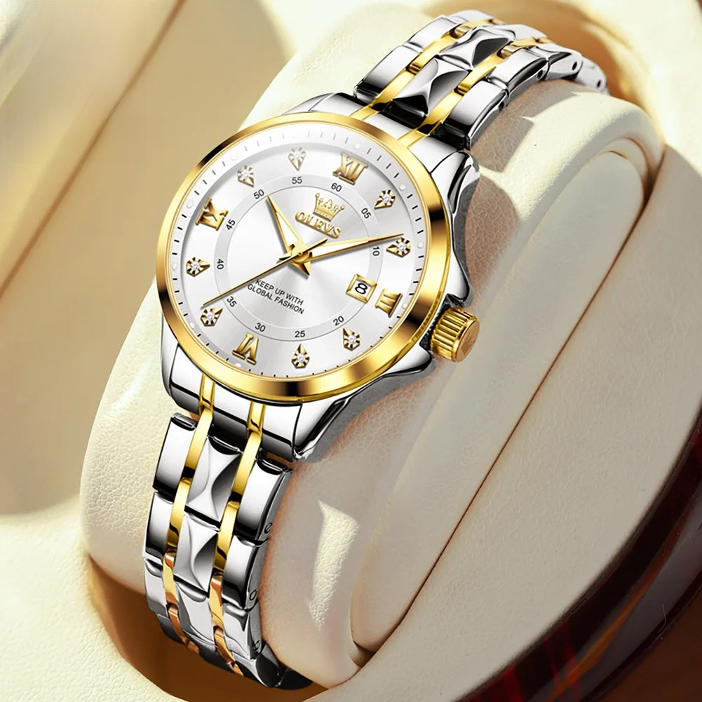 Women's Gold Stainless Steel Small Round Watch Date BandsCo Straps