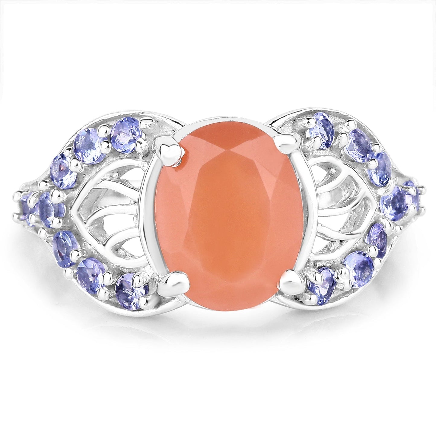 3.06 Carat Genuine Peach Moonstone and Tanzanite .925 Sterling Silver Ring Bids.com