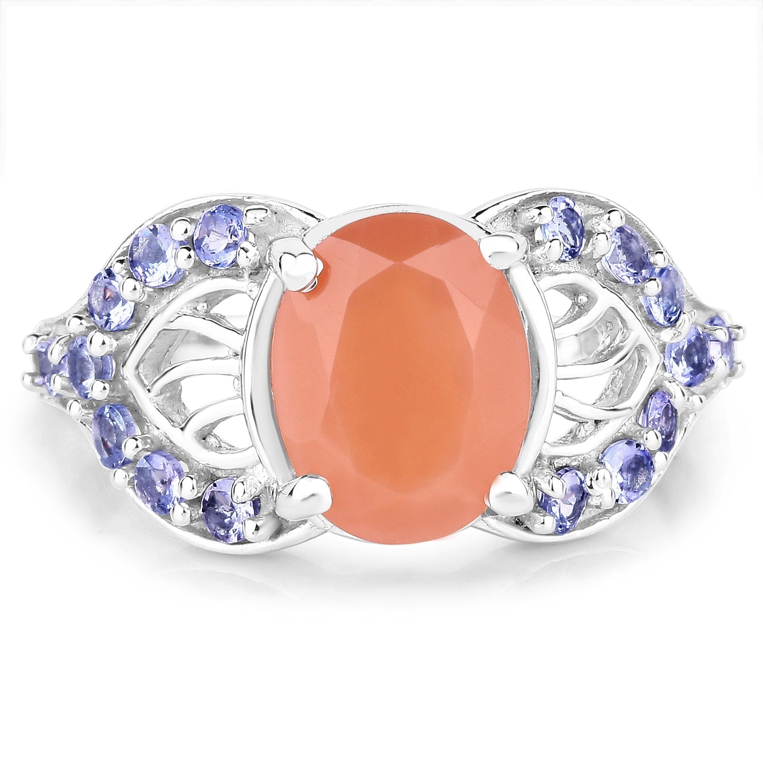 3.06 Carat Genuine Peach Moonstone and Tanzanite .925 Sterling Silver Ring Bids.com