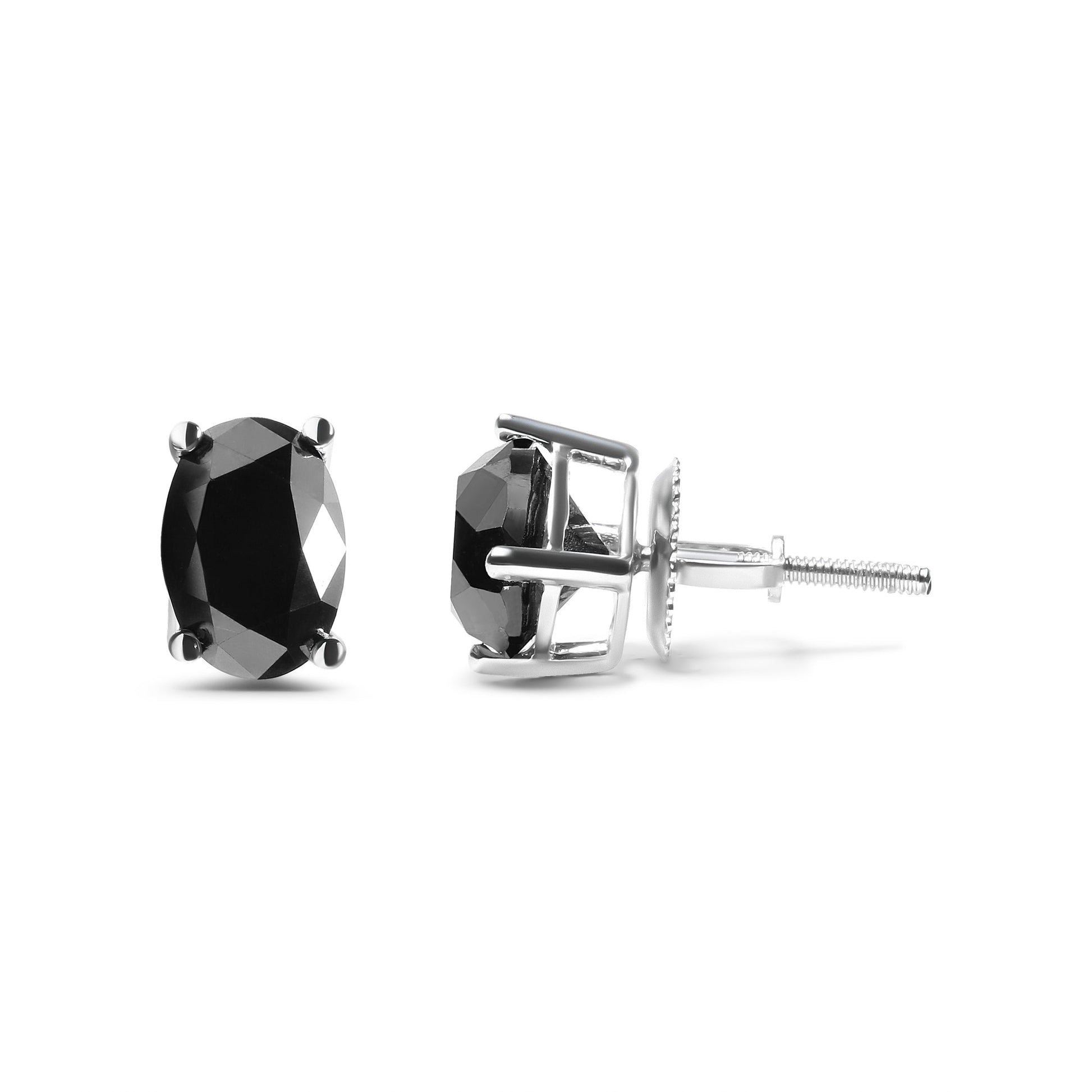 14K White Gold 3.00 Cttw Oval Cut Black Diamond Solitaire Stud Earrings (Black Color, I2-I3 Clarity) Bids.com