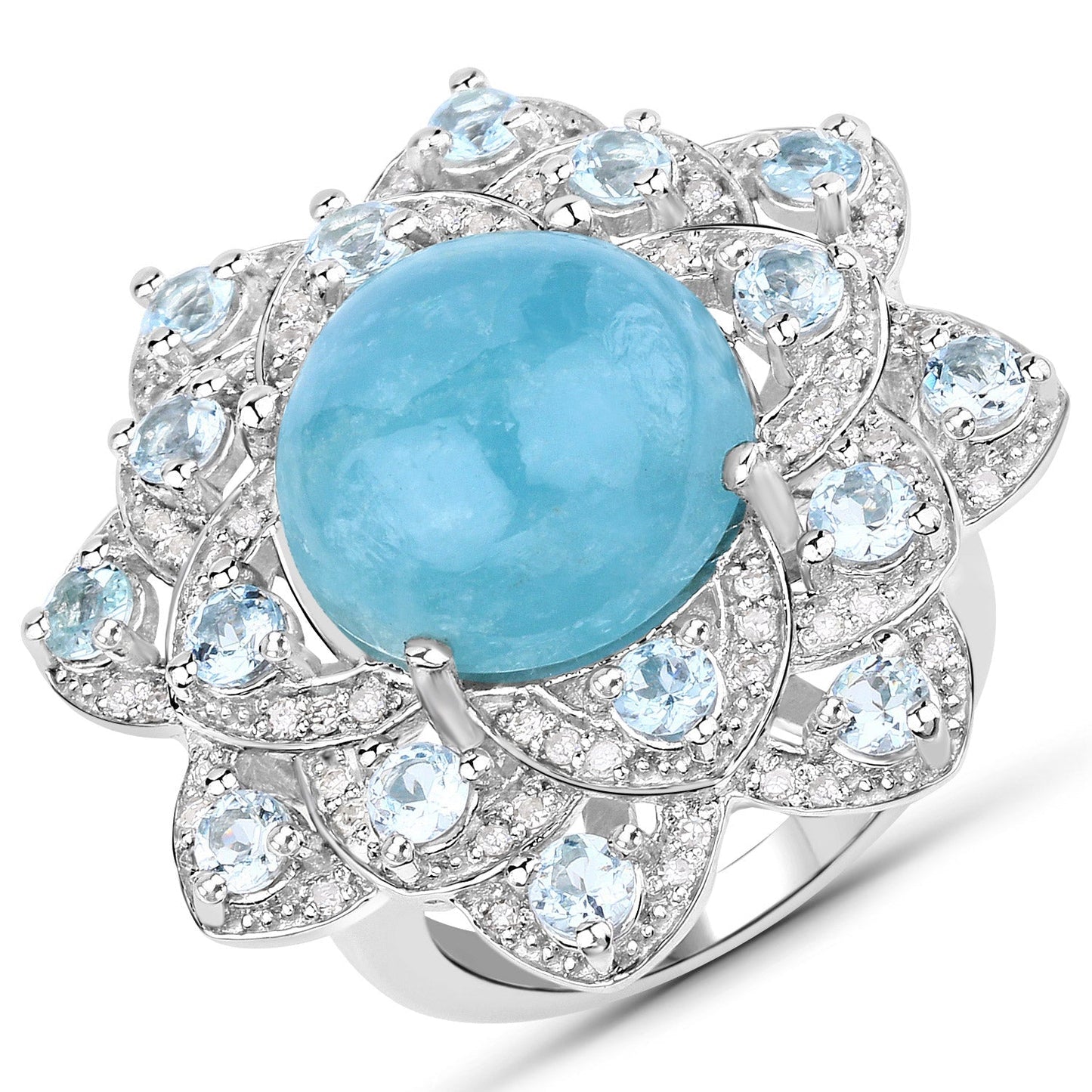 12.72 Carat Genuine Aquamarine and White Diamond .925 Sterling Silver Ring Bids.com