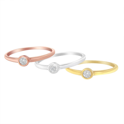 Tri-Color 14K Gold Plated .925 Sterling Silver 1/6 Cttw Round Miracle-Set Diamond Stacking Promise Ring Set (J-K Color, I1-I2 Clarity) - Size 7 Bids.com