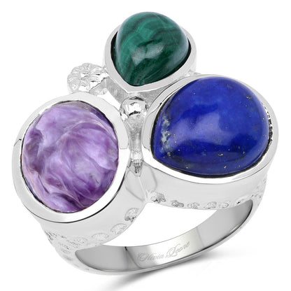 11.23 Carat Genuine Malachite, Charolite And Lapis .925 Sterling Silver Ring Bids.com