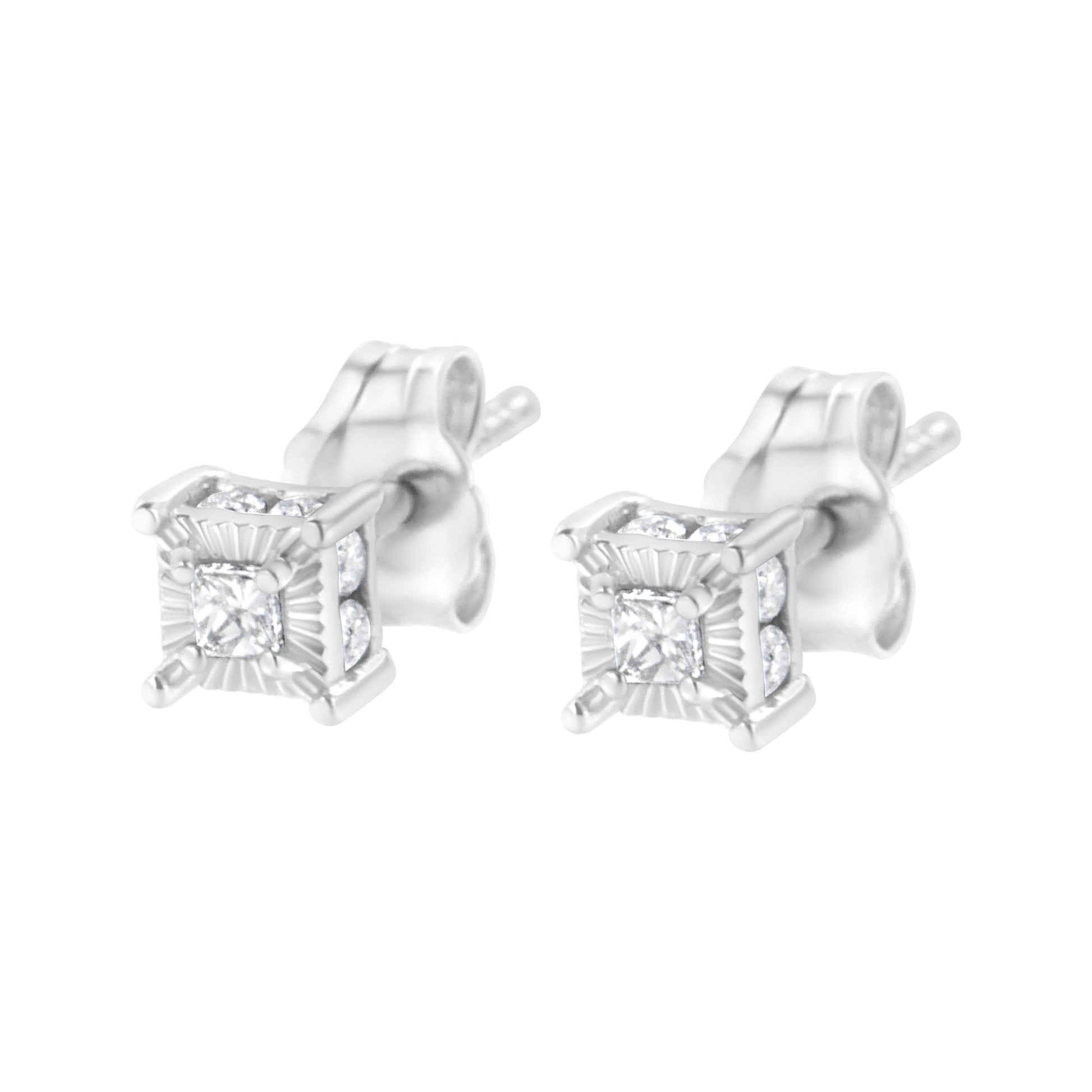 .925 Sterling Silver 1/4 Cttw Miracle Set Princess-Cut Diamond Solitaire Stud Earrings with Hidden Halo (I-J Color, SI2-I1 Clarity) Bids.com