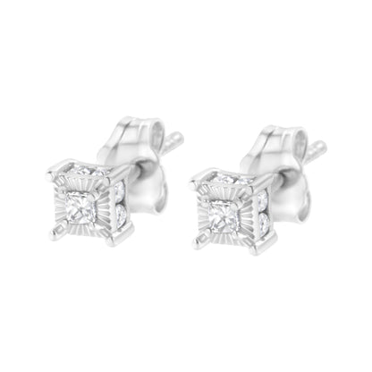 .925 Sterling Silver 1/4 Cttw Miracle Set Princess-Cut Diamond Solitaire Stud Earrings with Hidden Halo (I-J Color, SI2-I1 Clarity) Bids.com
