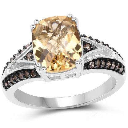 2.79 Carat Genuine Citrine, Champagne Diamond & White Diamond .925 Sterling Silver Ring Bids.com