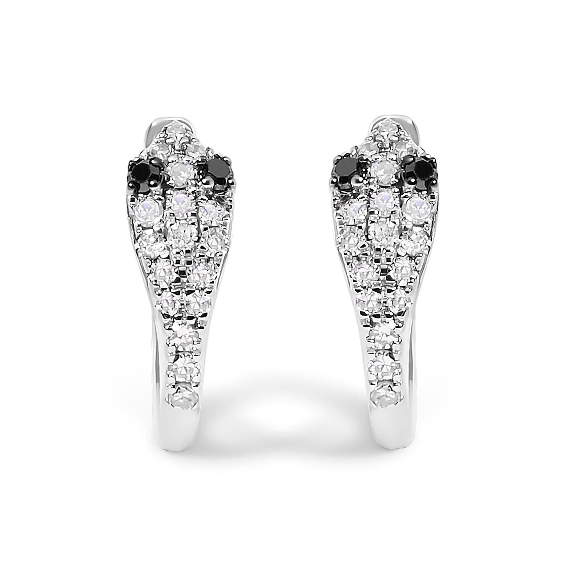 10K White Gold 1/5 Cttw Diamond Snake Eyes Huggy Hoop Earrings Bids.com