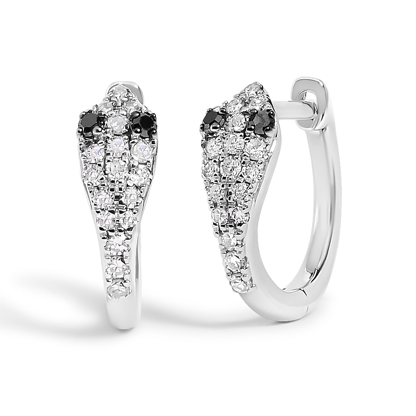 10K White Gold 1/5 Cttw Diamond Snake Eyes Huggy Hoop Earrings Bids.com