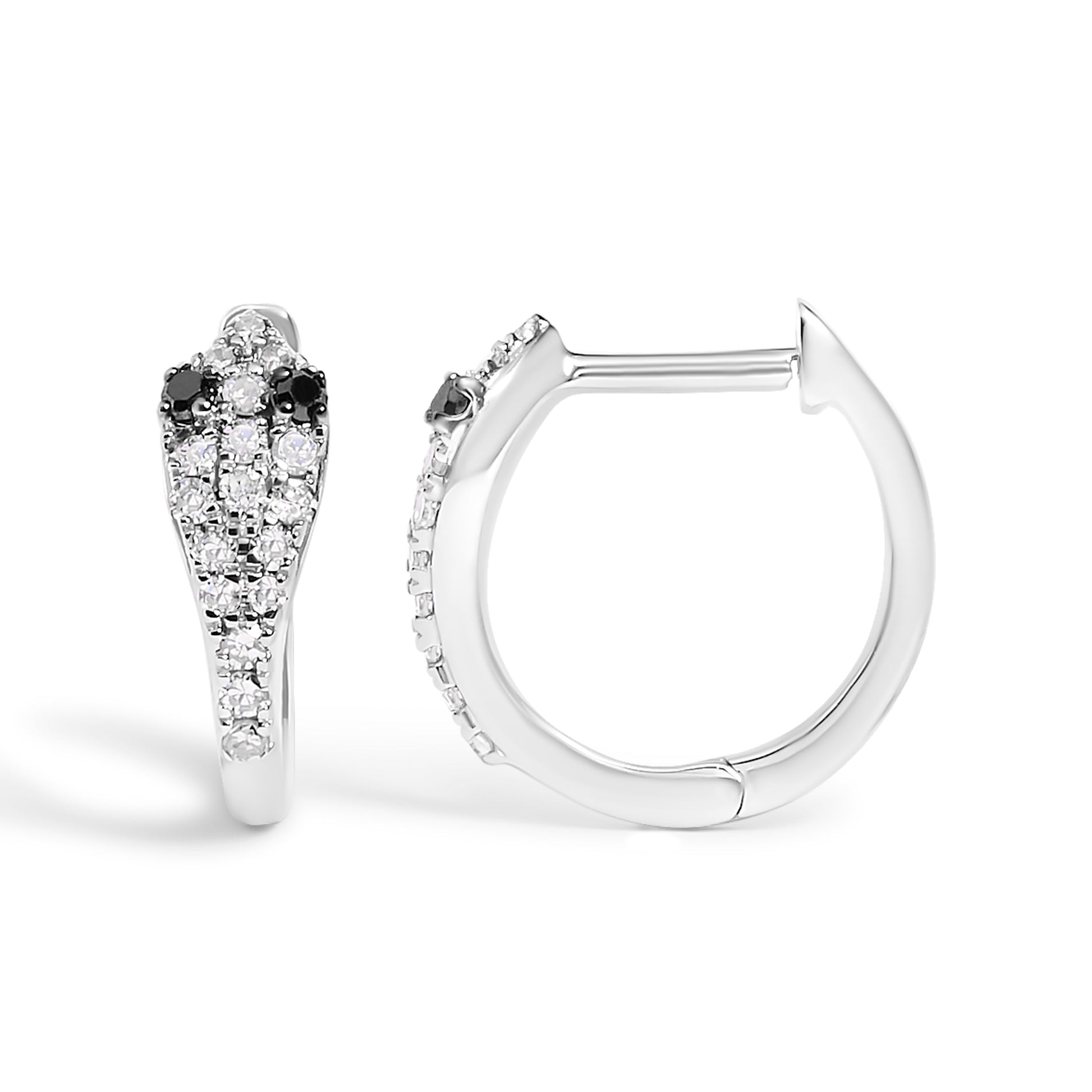 10K White Gold 1/5 Cttw Diamond Snake Eyes Huggy Hoop Earrings Bids.com