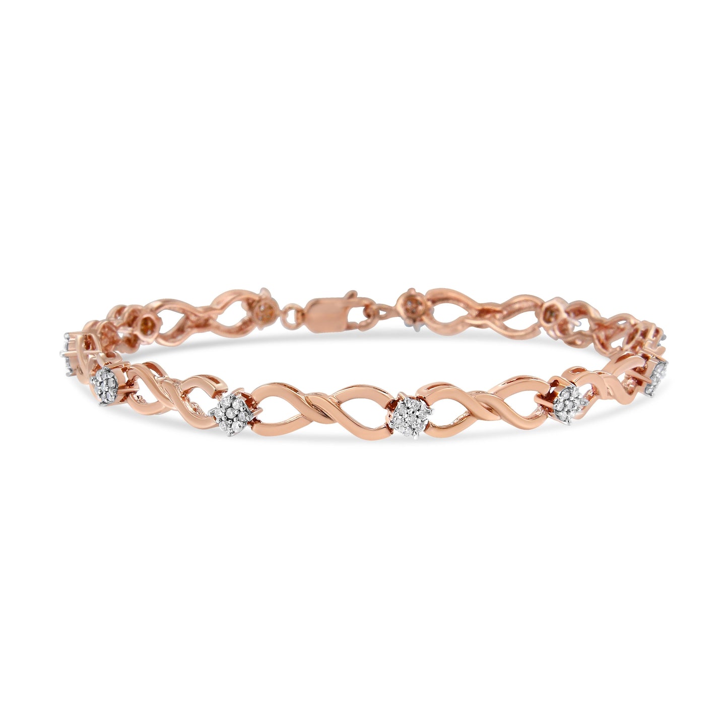10K Rose Gold 1/2 cttw Diamond Cluster and Infinity Weave Link Bracelet (H-I Color, I2-I3 Clarity) - Size 7" Bids.com