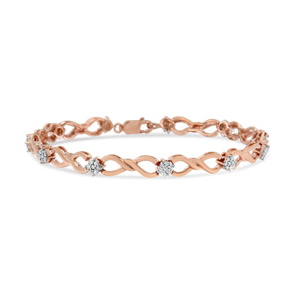 10K Rose Gold 1/2 cttw Diamond Cluster and Infinity Weave Link Bracelet (H-I Color, I2-I3 Clarity) - Size 7" Bids.com