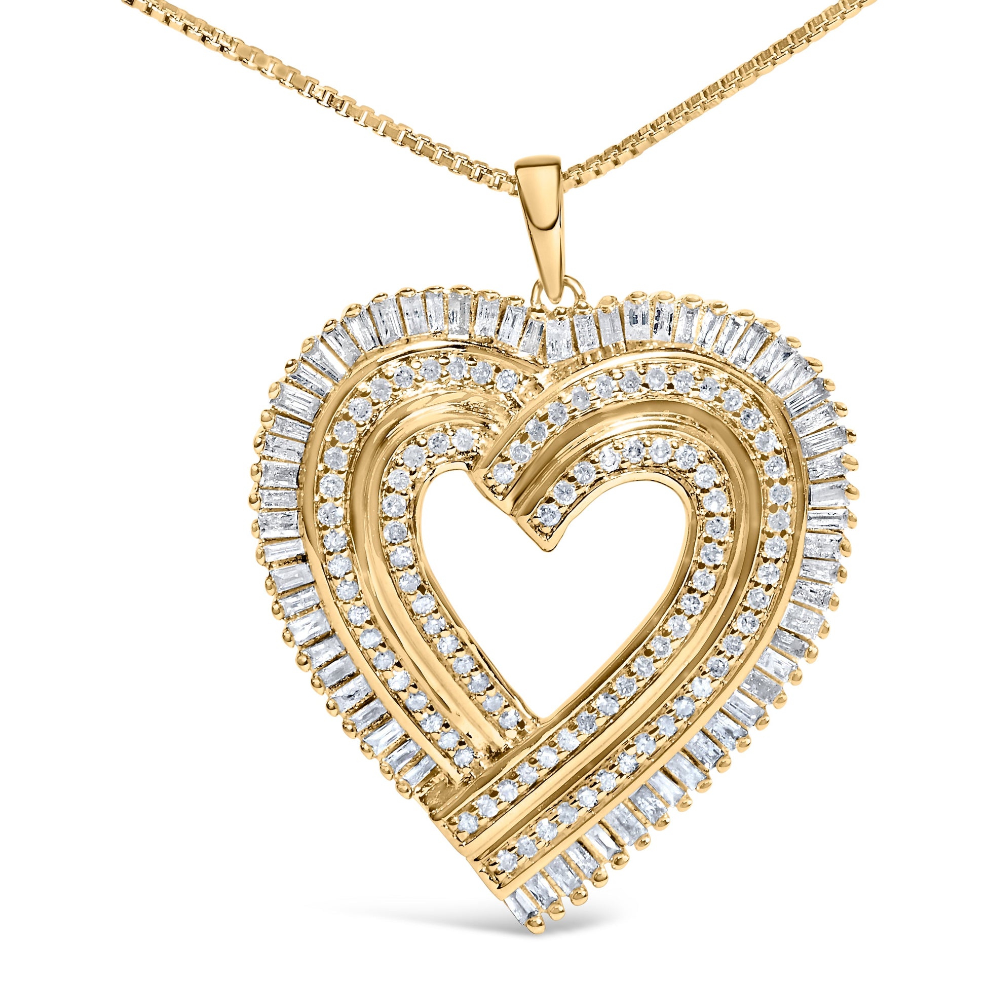 14K Yellow Gold Plated .925 Sterling Silver 1/4 Cttw Round and Baguette-Cut Diamond Composite Heart 18" Pendant Necklace (H-I Color, SI2-I1 Clarity) Bids.com