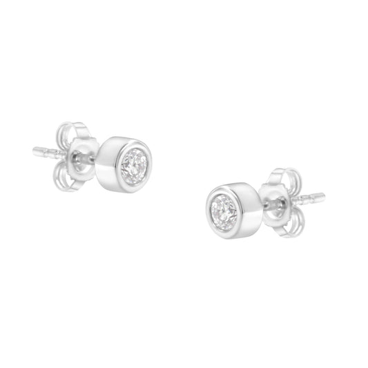 10K White Gold 1/4 Cttw Round Brilliant-Cut Near Colorless Diamond Bezel-Set Stud Earrings (H-I Color, I1-I2 Clarity) Bids.com