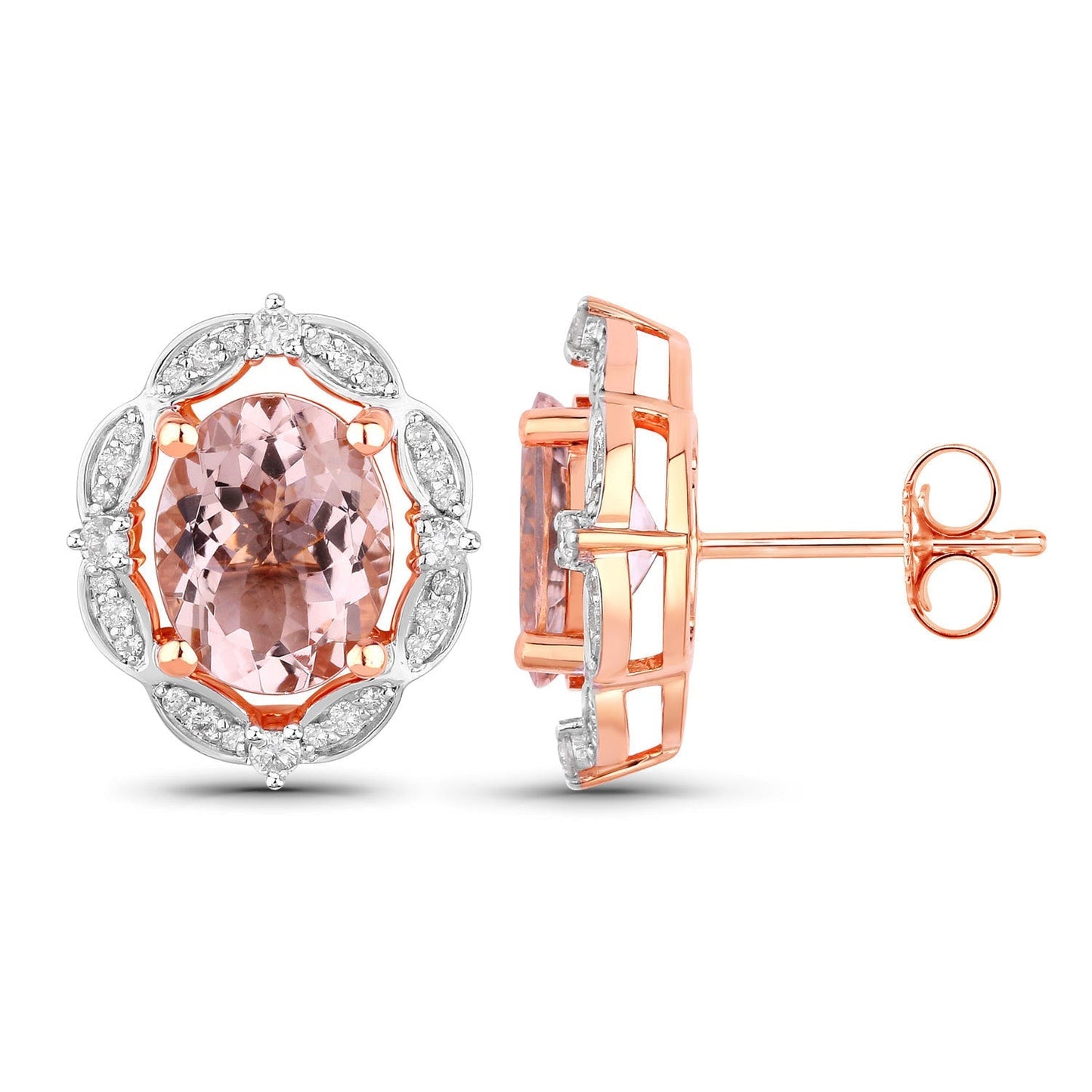 3.52 Carat Genuine Morganite and White Diamond 14K Rose Gold Earrings Bids.com