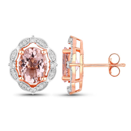 3.52 Carat Genuine Morganite and White Diamond 14K Rose Gold Earrings Bids.com