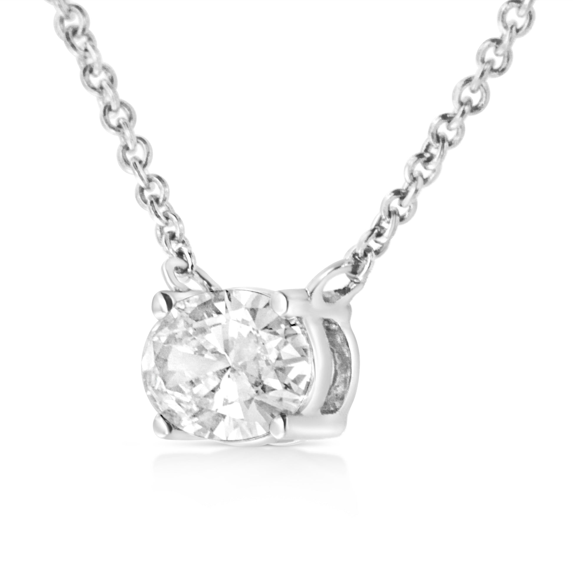 14K White Gold 1/2 Cttw Lab Grown Oval Shape Solitaire Diamond East West 18" Pendant Necklace (E-F Color, VS1-VS2 Clarity) Bids.com