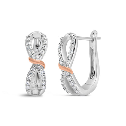 10K White and Rose Gold 1/3 Cttw Diamond Infinite and Ribbon Hoop Earrings (H-I Color, I1-I2 Clarity) Bids.com