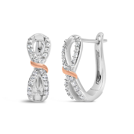 10K White and Rose Gold 1/3 Cttw Diamond Infinite and Ribbon Hoop Earrings (H-I Color, I1-I2 Clarity) Bids.com
