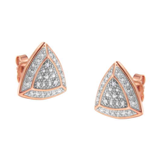 14K Rose Gold over .925 Sterling Silver Diamond-Accented Trillion Shaped 4-Stone Halo-Style Stud Earrings (H-I Color, I2-I3 Clarity) Bids.com