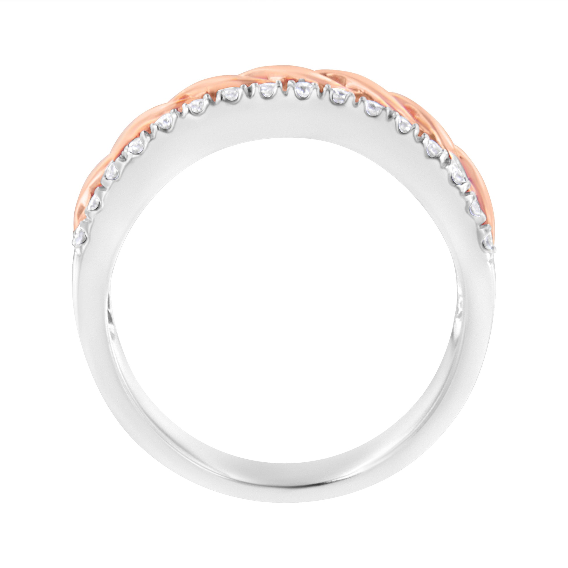 10K White and Rose Gold 1/3 Cttw Diamond Split Shank and Infinity Ribbon Band Ring (I-J Color, I1-I2 Clarity) - Size 6 Bids.com