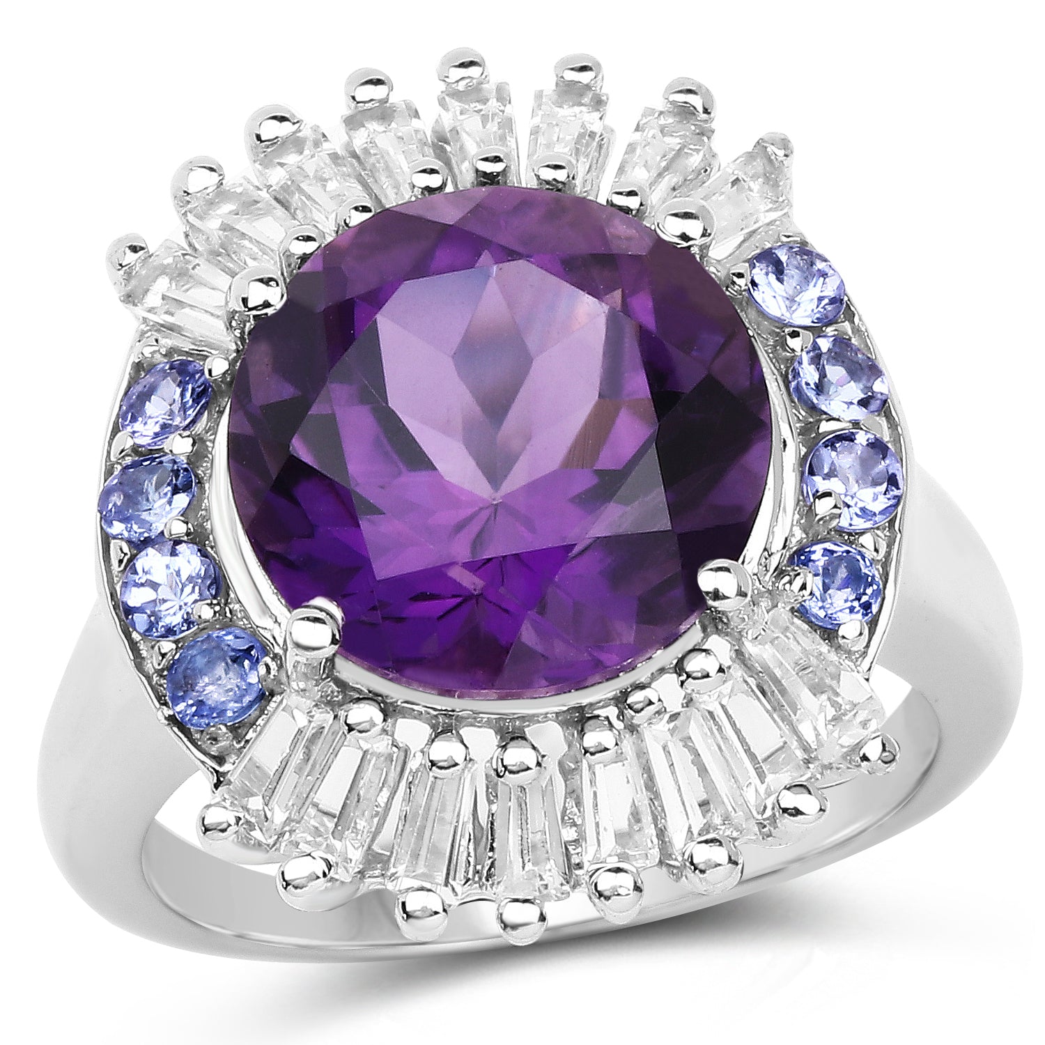 5.24 Carat Genuine Amethyst, Tanzanite & White Topaz .925 Sterling Silver Ring Bids.com