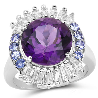 5.24 Carat Genuine Amethyst, Tanzanite & White Topaz .925 Sterling Silver Ring Bids.com