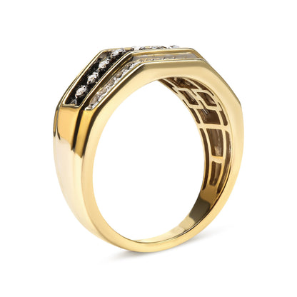 Men's 14K Yellow Gold Plated .925 Sterling Silver 1 1/2 Cttw White and Black Treated Diamond Cluster Ring (Black / I-J Color, I2-I3 Clarity) - Size 10 Bids.com