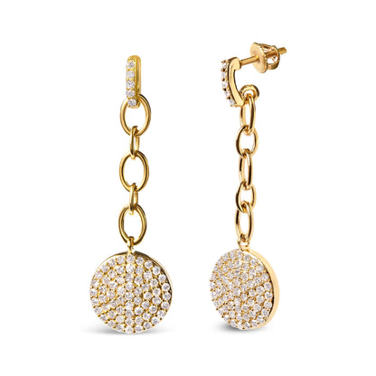 18K Yellow Gold Plated .925 Sterling Silver 1.0 Cttw Diamond Composite Cluster Dangle Chain Earrings (I-J Color, I1-I2 Clarity) Bids.com