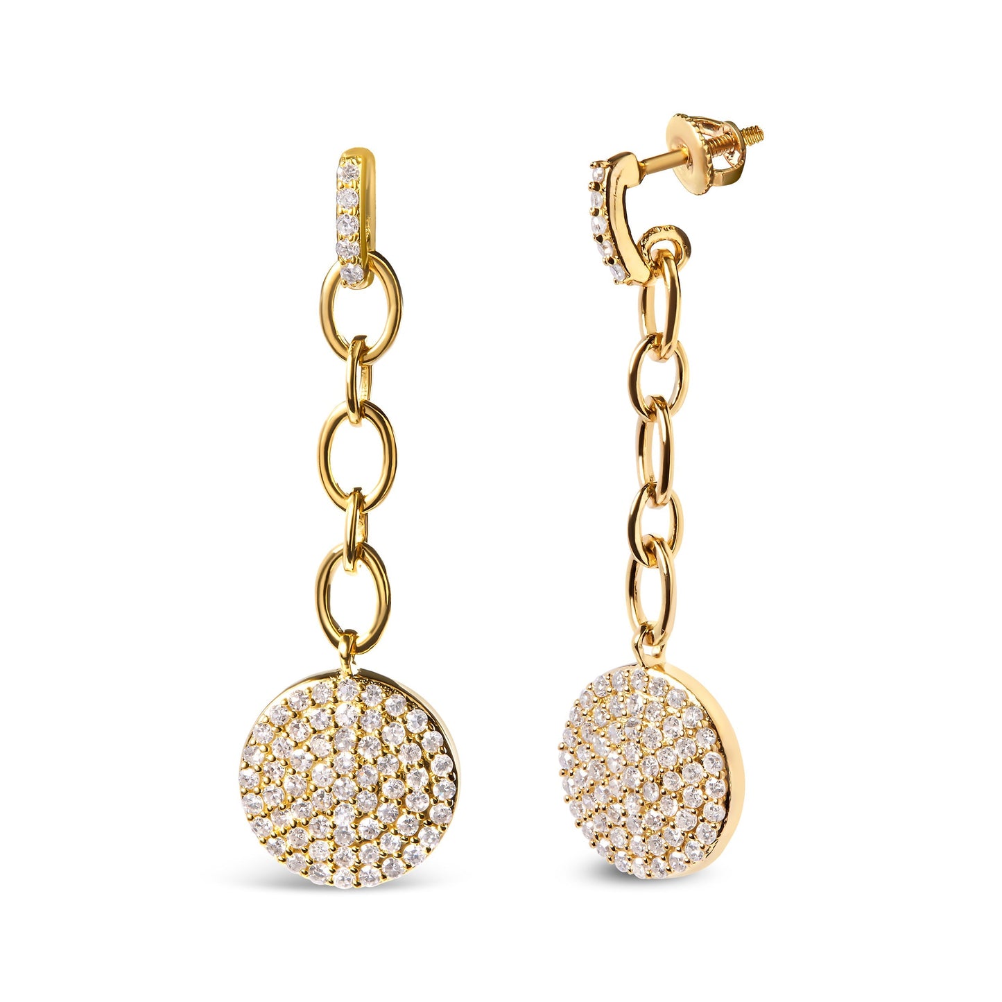 14K Yellow Gold 1.0 Cttw Diamond Chain Cluster Dangle Chain Earrings (I-J Color, I1-I2 Clarity) Bids.com