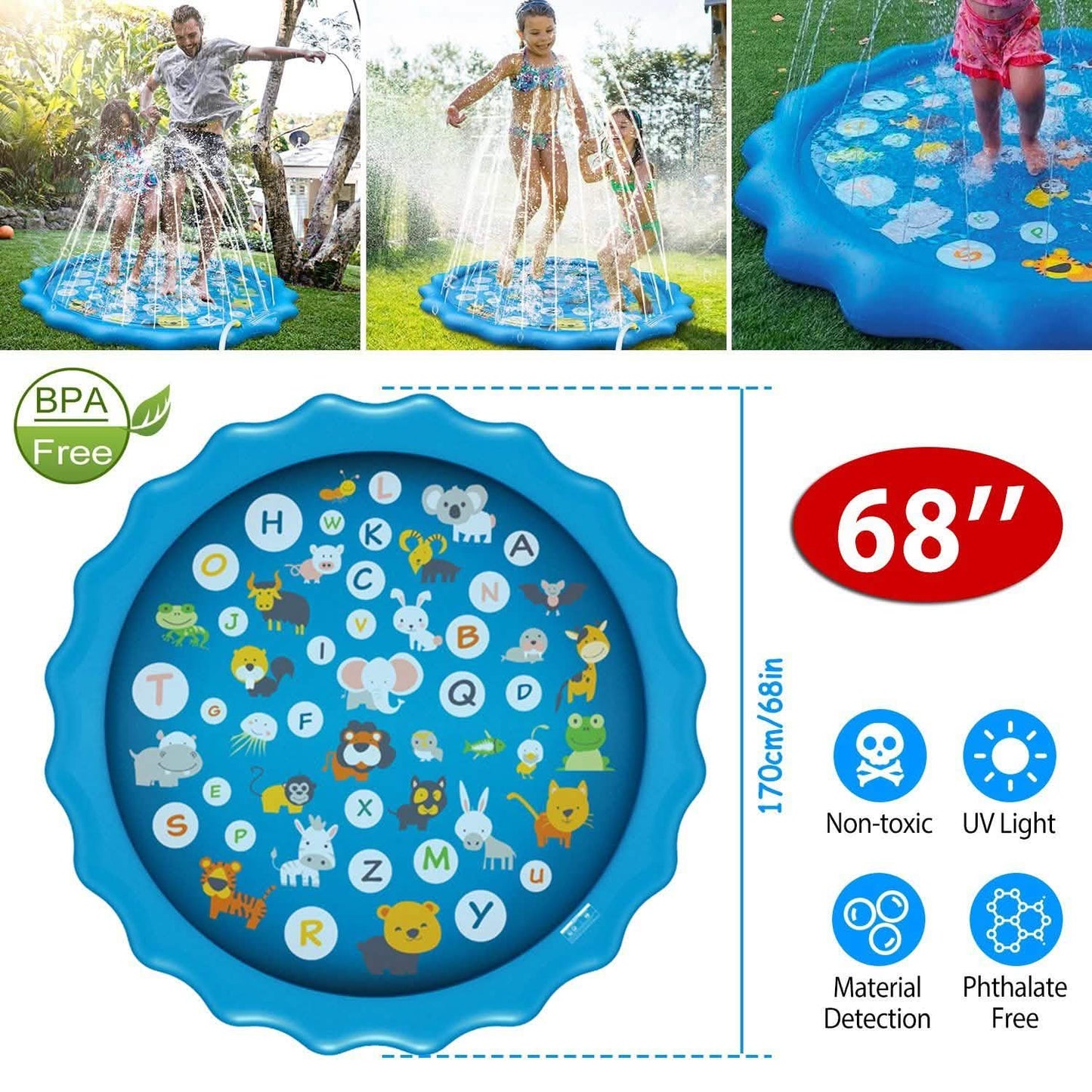 68" Inflatable Blow Up Pool Sprinkler Splash Pad For Kids DailySale
