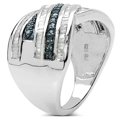 1.02 Carat Genuine Blue Diamond & White Diamond .925 Sterling Silver Ring Bids.com