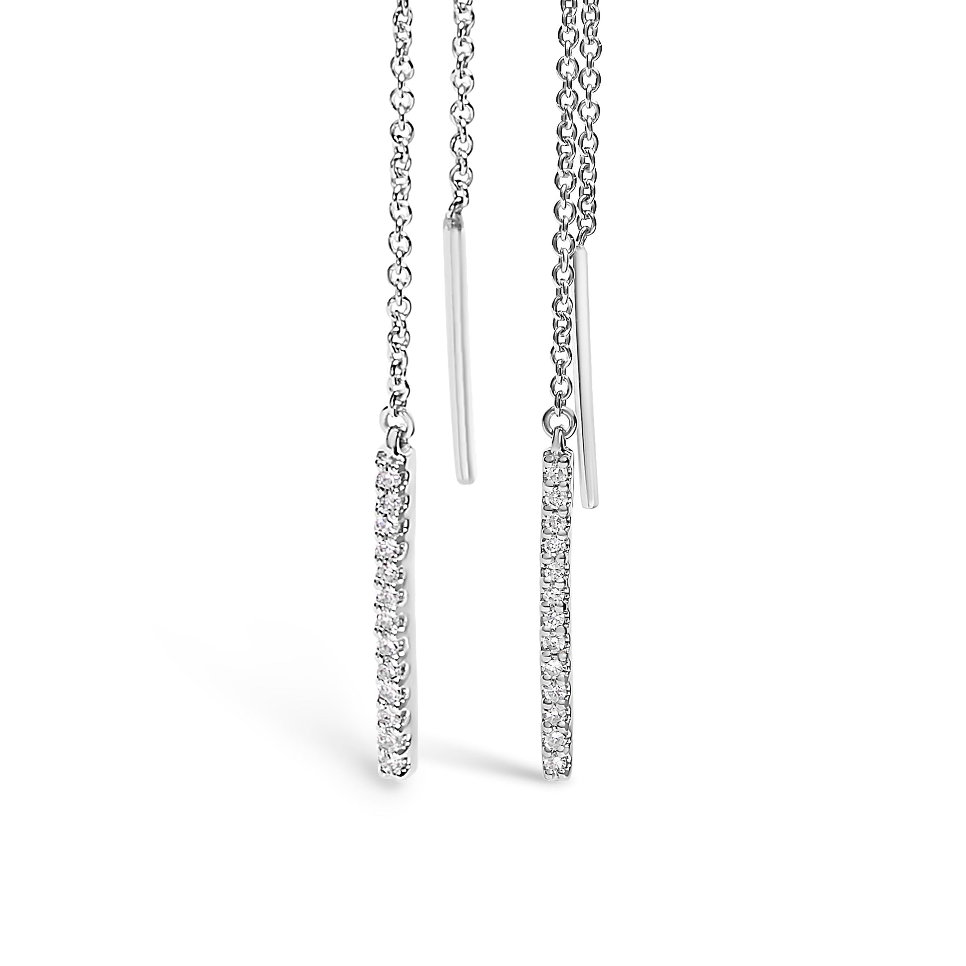 10K White Gold 1/10 Cttw Diamond Threader Earrings Bids.com