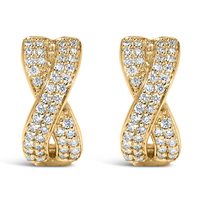 14K Yellow Gold 1/3 Cttw Diamond Criss Cross Huggie Hoop Earrings (G-H Color, SI2-I1 Clarity) Bids.com
