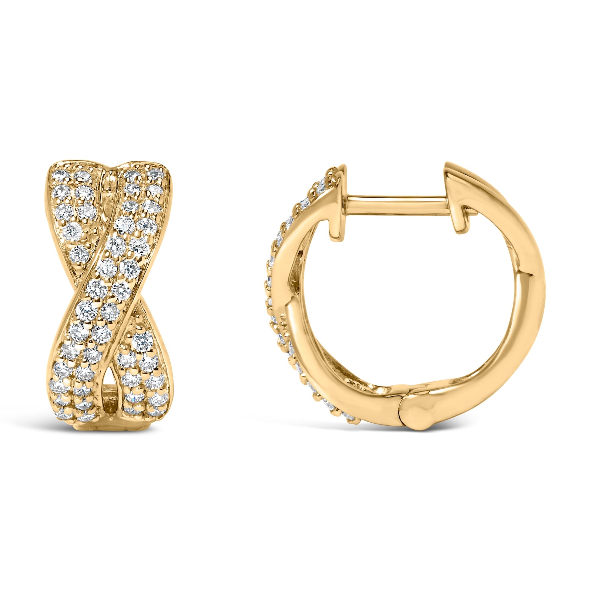 14K Yellow Gold 1/3 Cttw Diamond Criss Cross Huggie Hoop Earrings (G-H Color, SI2-I1 Clarity) Bids.com