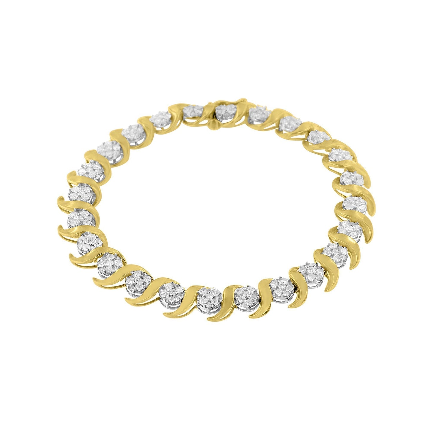 10K Yellow Gold 4.00 Cttw Round-Cut Diamond Floral Link 7.5" Bracelet (H-I Color, I2-I3 Clarity) Bids.com