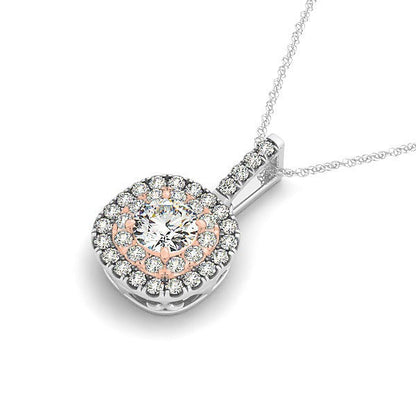 14k White And Rose Gold Cushion Shape Halo Diamond Pendant (1/2 cttw) Bids.com