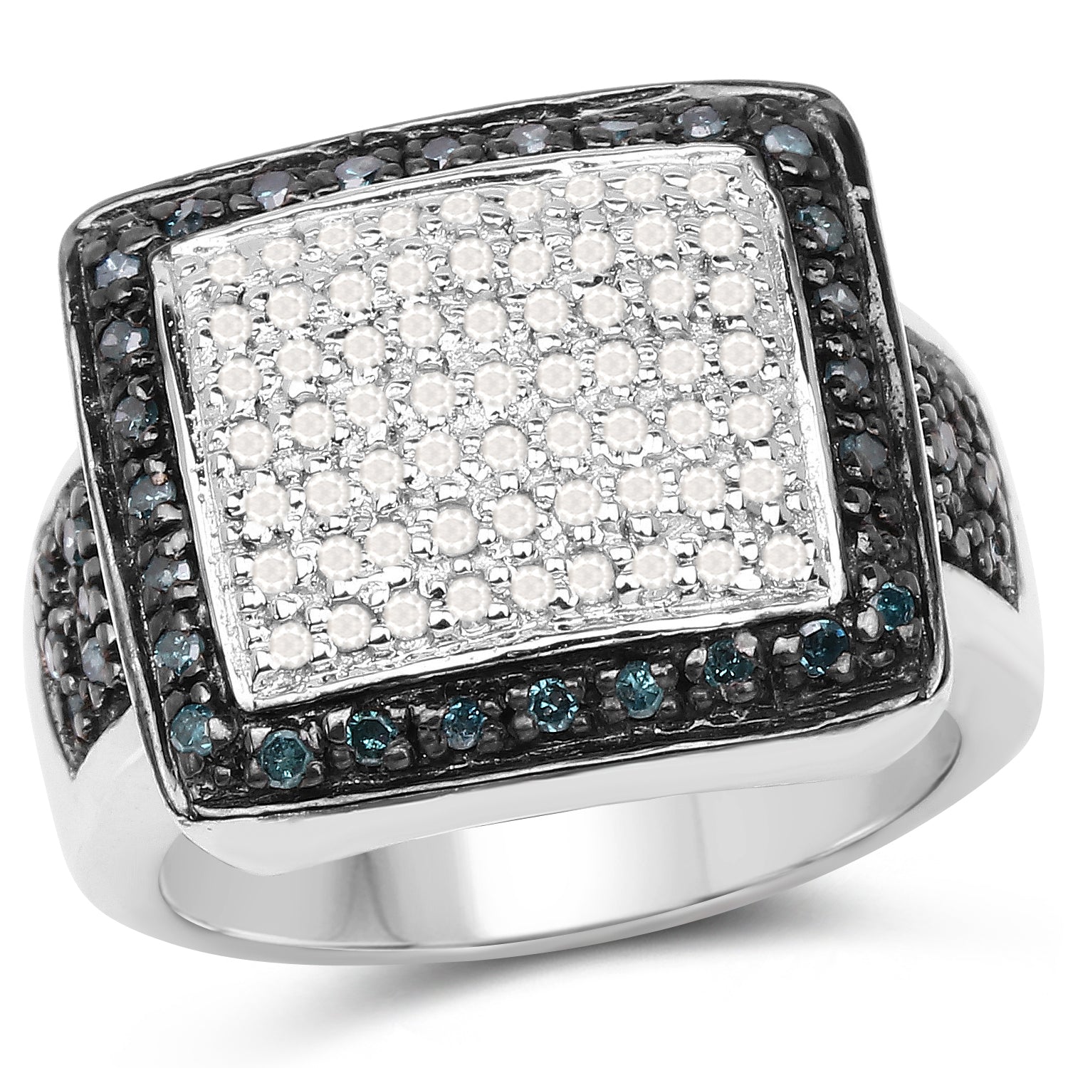 0.64 Carat Genuine White Diamond and Blue Diamond .925 Sterling Silver Ring Bids.com