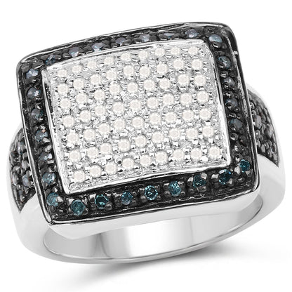 0.64 Carat Genuine White Diamond and Blue Diamond .925 Sterling Silver Ring Bids.com