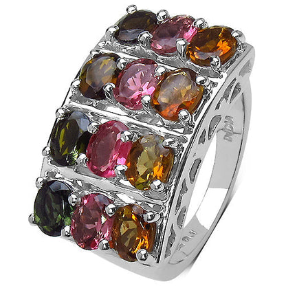 3.72 Carat Genuine Multi Tourmaline .925 Sterling Silver Ring Bids.com